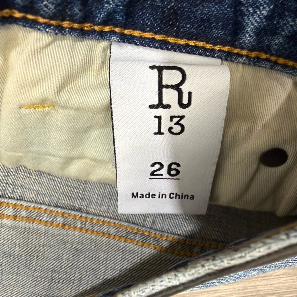 R13 Women's Straight Leg Distressed Jeans in Light Blue Wash - Picture 11 of 14